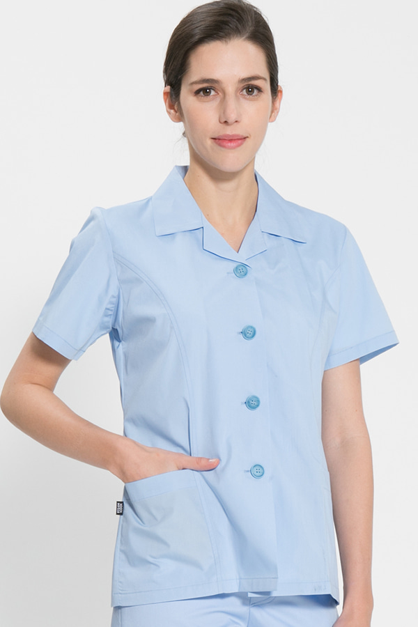 반팔 TC45수 스판덱스 위생복 셔츠(여성용) /스카이블루
