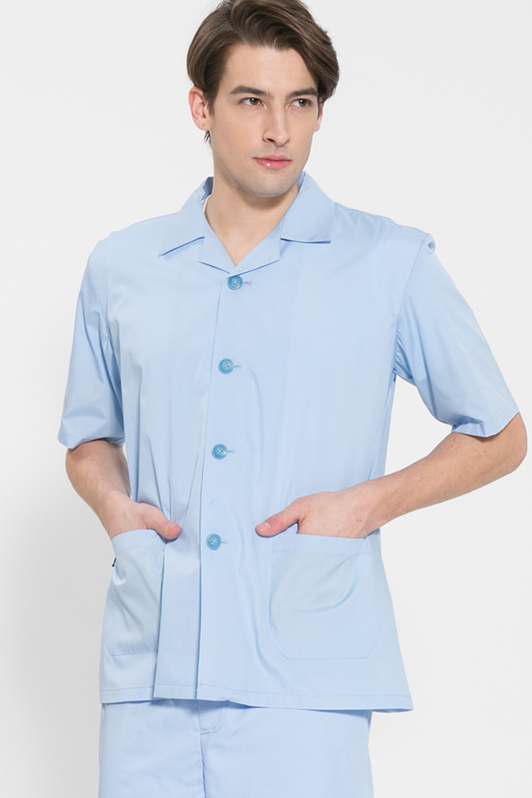 반팔 TC45수 스판덱스 위생복 셔츠(남성용) / 스카이블루