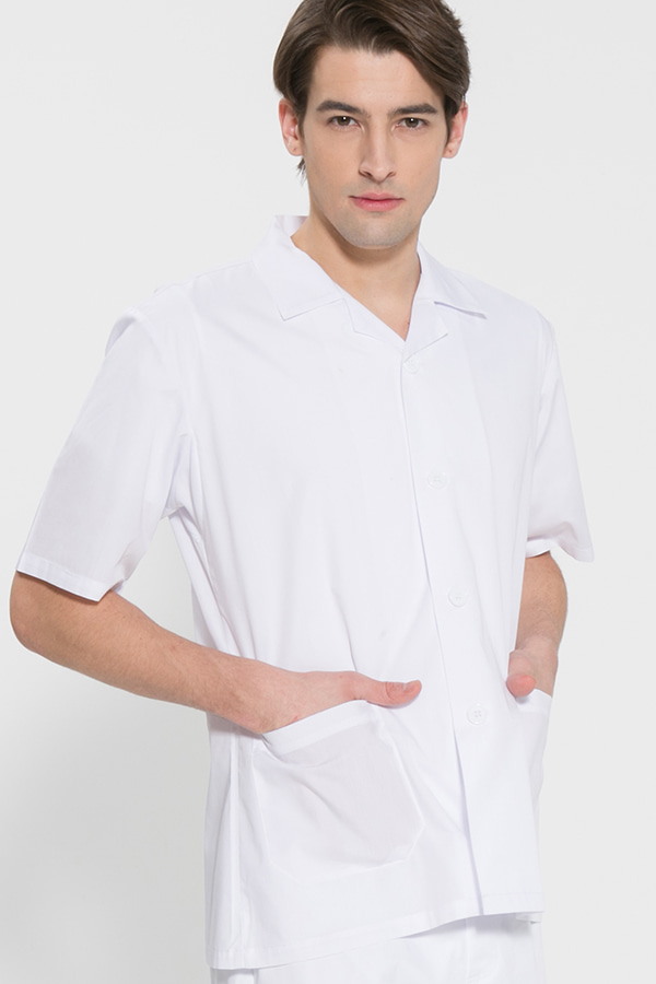 반팔 TC45수 스판덱스 위생복 셔츠(남성용) / 화이트