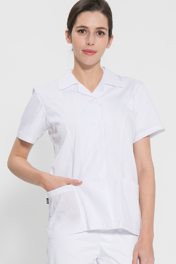 반팔 TC45수 스판덱스 위생복 셔츠(여성용) / 화이트