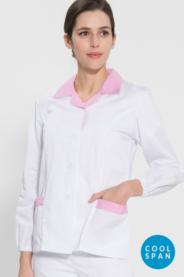 긴팔 TC45수 쿨스판 위생복 셔츠(여성용) / 핑크체크