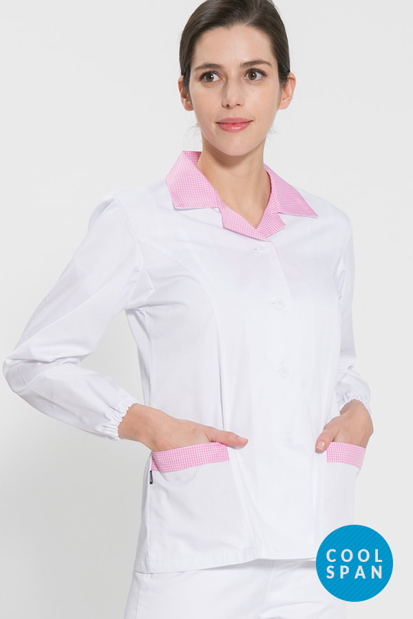 긴팔 TC32수 쿨스판 위생복 셔츠(여성용) / 핑크체크