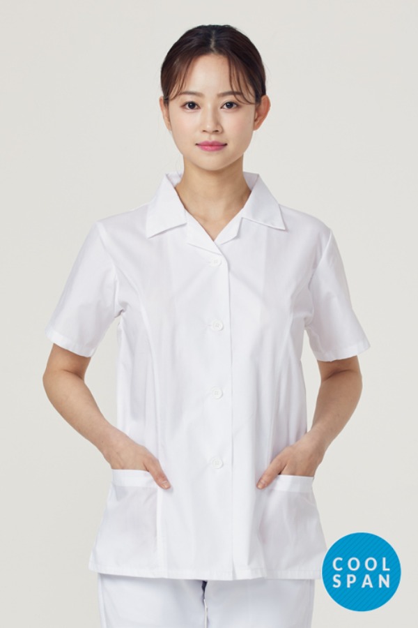 반팔 TC45수 쿨스판 위생복 셔츠(여성용) / 화이트